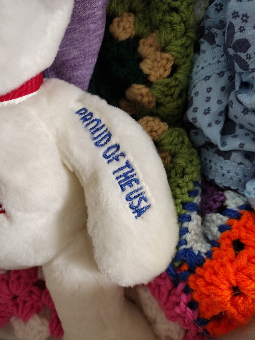Cabela's White Patriotic Bear with American Flag Patch and Red-White-Blue Bow - Picture 2 of 5